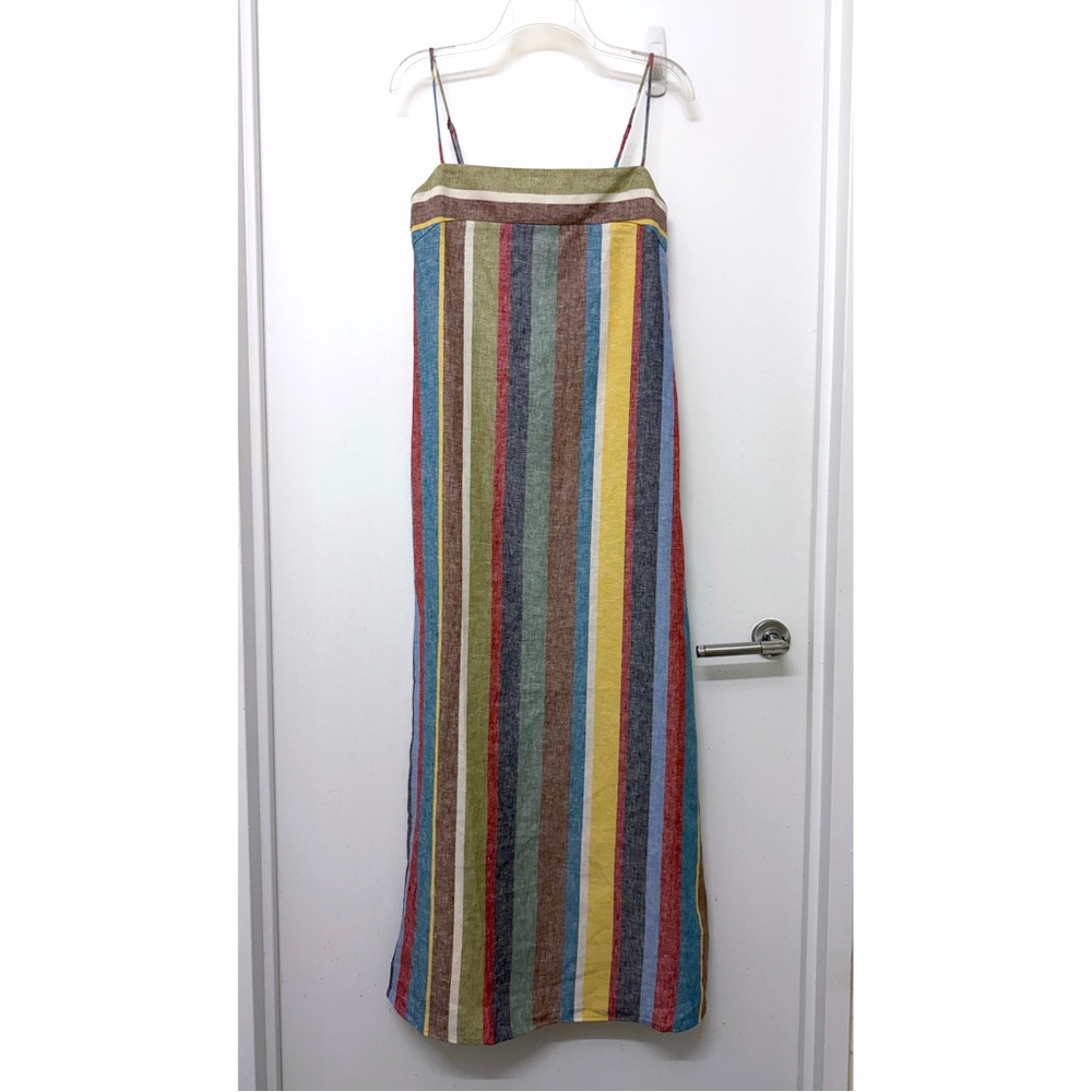 NWT Staud Laura Linen Maxi Dress Market Stripe Colorful Rainbow Sundress S - Picture 2 of 11